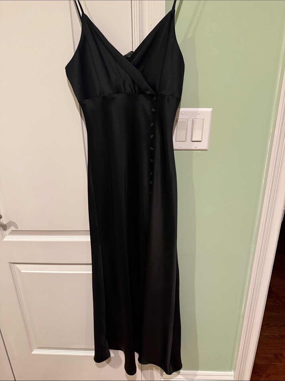 Zara Black Satin Maxi Slip Dress with Side Buttons